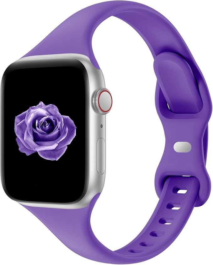 Thin Slim Band Compatible with Apple Watch 38mm 40mm 41mm 42mm 44mm 45mm 46mm 49mm, Replacement Silicone Sport Strap for iWatch Series 11/10/9/8/7/6/5/4/3/2/1 Ultra SE Women Men, Purple by Acrbiutu