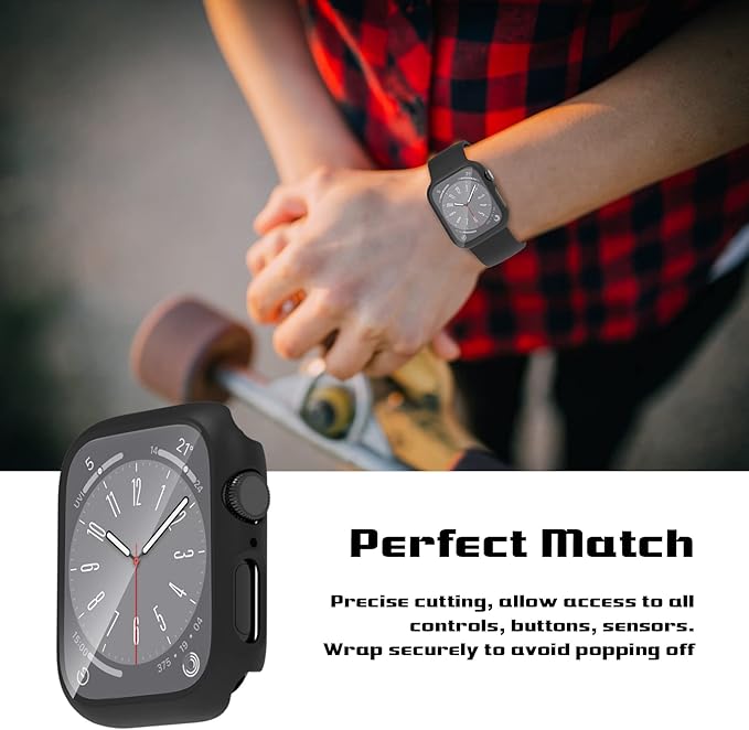 2 Pack Hard PC Case for Apple Watch Series 9 Series 8/7 41mm Screen Protector, Tempered Glass Film Hard Bumper Anti-Scratch HD Ultra-Thin Protective Cover for iWatch Series 9/8/7 41mm, Black - Image 4