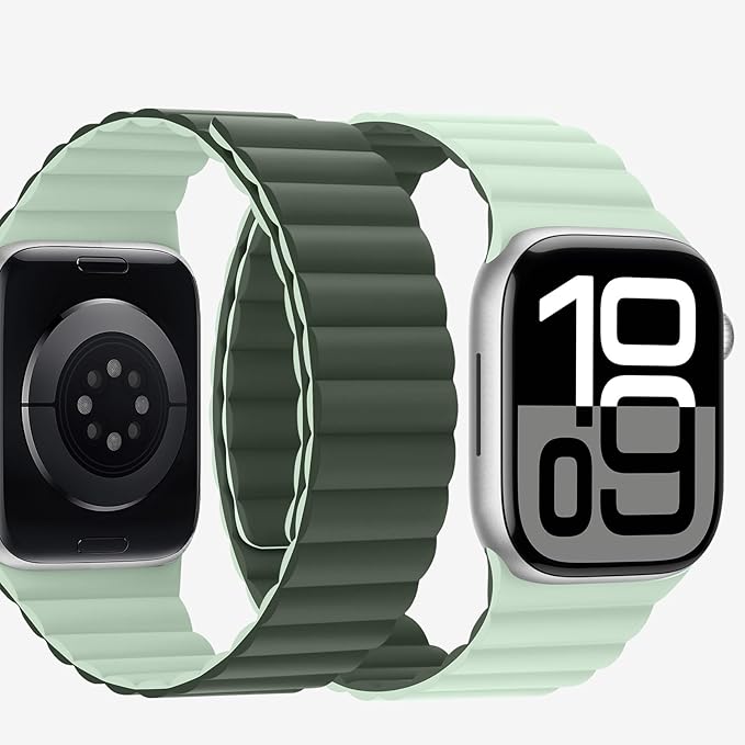 Bisikor Compatible with Apple Watch Band 49 46 45 44 42 41 40 38mm, Double Sided Wearable Silicone Magnetic Strap for iWatch Ultra SE Series 11 10 9 8 7 6 5 4 3 2 1 (38/40/41/42, Darkgreen/Lightgreen) - Image 2