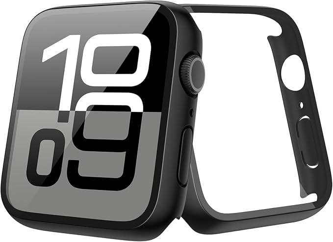 [2-Pack] Julk Case with Tempered Glass Screen Protector for Apple Watch 11 (2025) 42mm, Slim Guard with HD Glass, Full Coverage Hard PC Protective Cover for iWatch Series 11/10 42mm, Matte Black by JULK