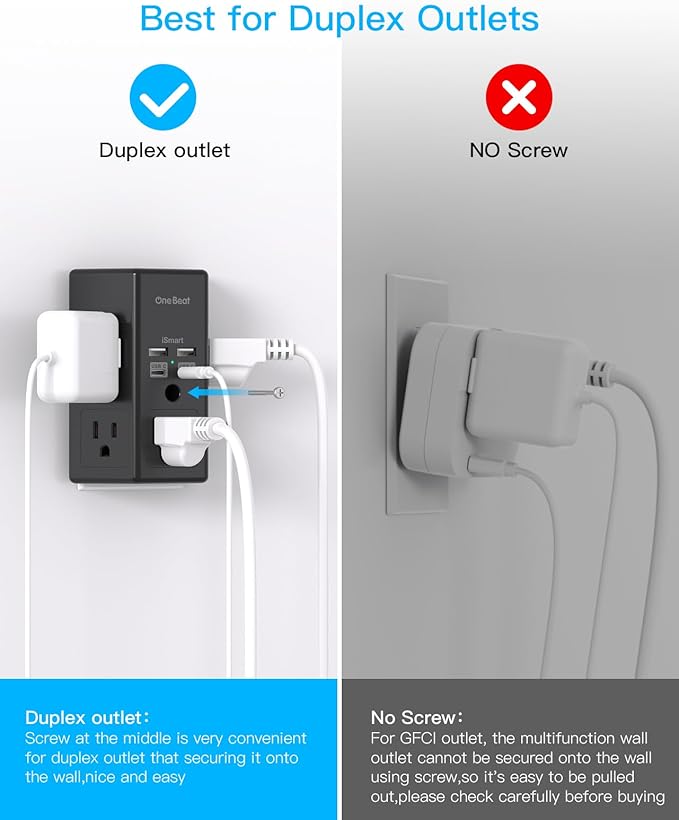 Surge Protector, 5 Outlets Extender with 4 USB Ports(USB C PD30W), 3-Side 1680J Power Strip Multi Plug Outlet Expander, USB Wall Charger, Outlet Splitter Adapter Wall Mount for Home Office(Black) - Image 4
