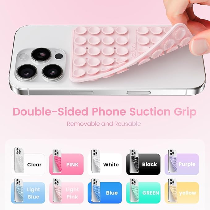 Klearlook 4Pack Silicone Suction Cup Phone Case Mount Double Sided, Sticky Phone Grip for Cell Phone, Hands-Free Phone Accessories for Selfies and Videos, Light Blue & Light Pink & Black & White - Image 4