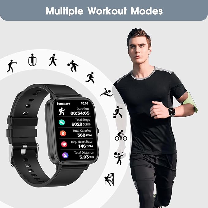 Smart Watch (Answer/Make Call): 1.85" Waterproof Fitness Trackers with 24-Hours Blood Pressure Heart Rate SpO2 Sleep Monitor Watches for Men Women, iPhone Android Compatible (Stone Black) - Image 6
