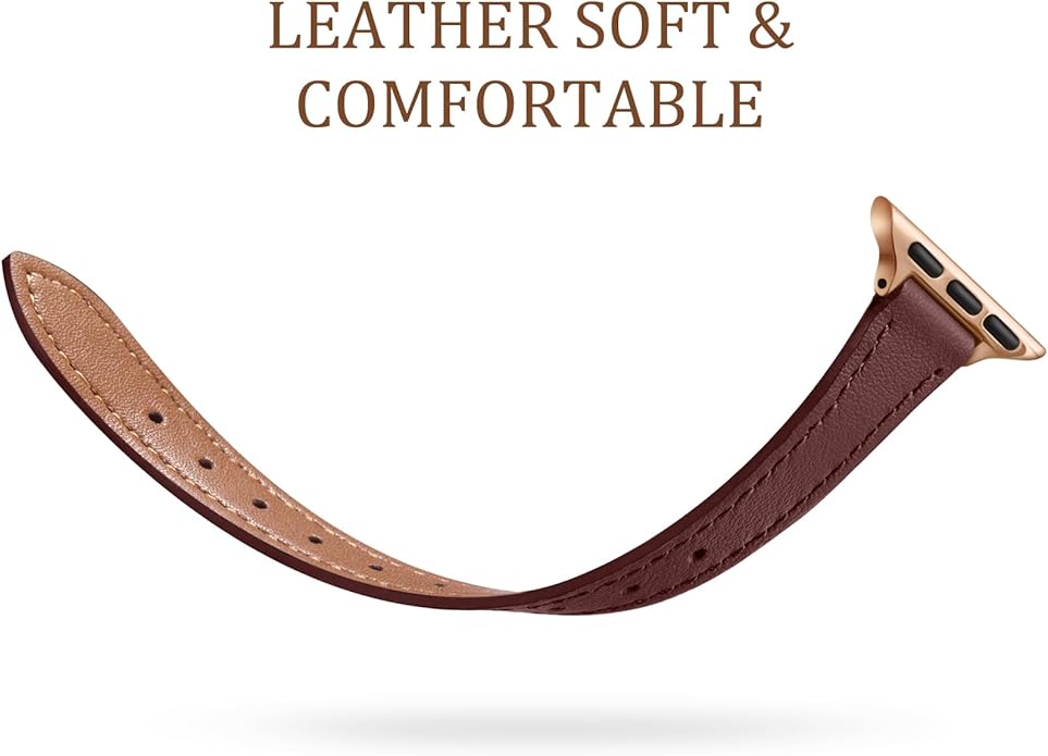 Charlam Slim Leather Band Compatible with Apple Watch Bands for Women 40mm 38mm 41mm 42mm 44mm 45mm 46mm, Top Grain Genuine Leather Strap Thin Wristband for iWatch Series 11 10 SE 9 8 7 6 5 4 3 2 1 - Image 3