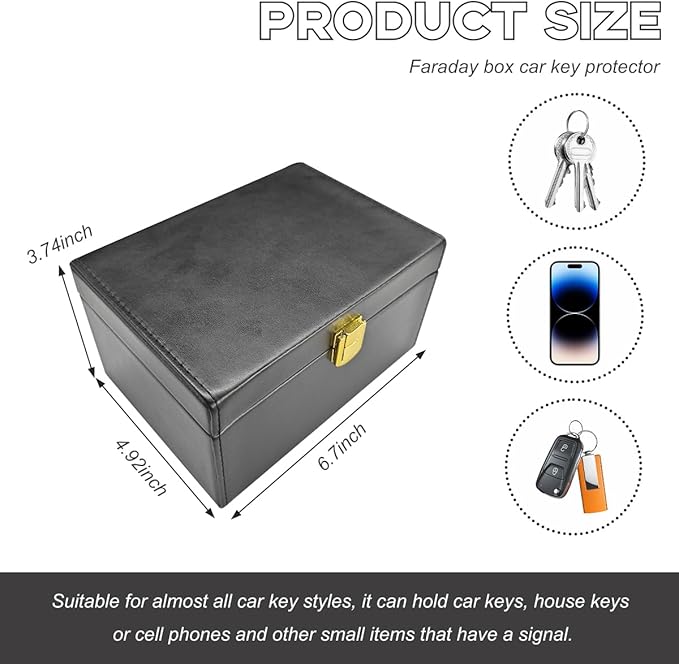 Wevdn Faraday Box Key Fob Protector, RFID Signal Blocking Shielding Box Anti Theft Car Key Fob Case, Large Capacity PU Leather Faraday Cage Box for Keyless Fob, Car Accessories - Image 2