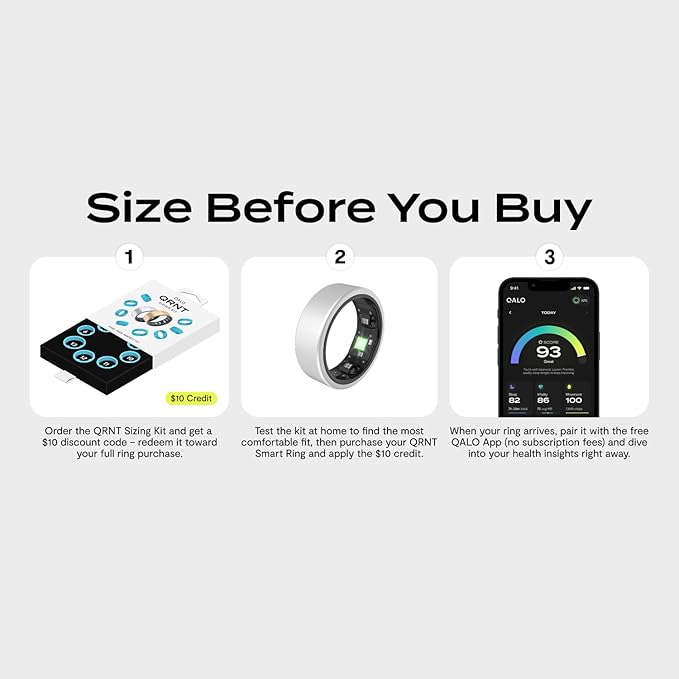 QALO QRNT Smart Ring – Snug Fit – Size Up – Water-Resistant Titanium Fitness Tracker, Tracking for Sleep, Steps, HRV, SpO2 – No Subscription, iOS Android App – Includes 2 Silicone Covers (Silver, 09) - Image 3