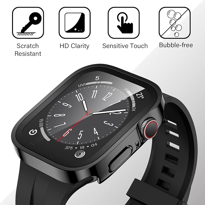 Amizee 2 Pack Case Compatible with Apple Watch Series 9/8/7 45mm Case with Built-in Screen Protector, Ultra-Thin Hard PC Straight Edge Anti-Scratch Protective Cover for iWatch 45mm (Black) - Image 6