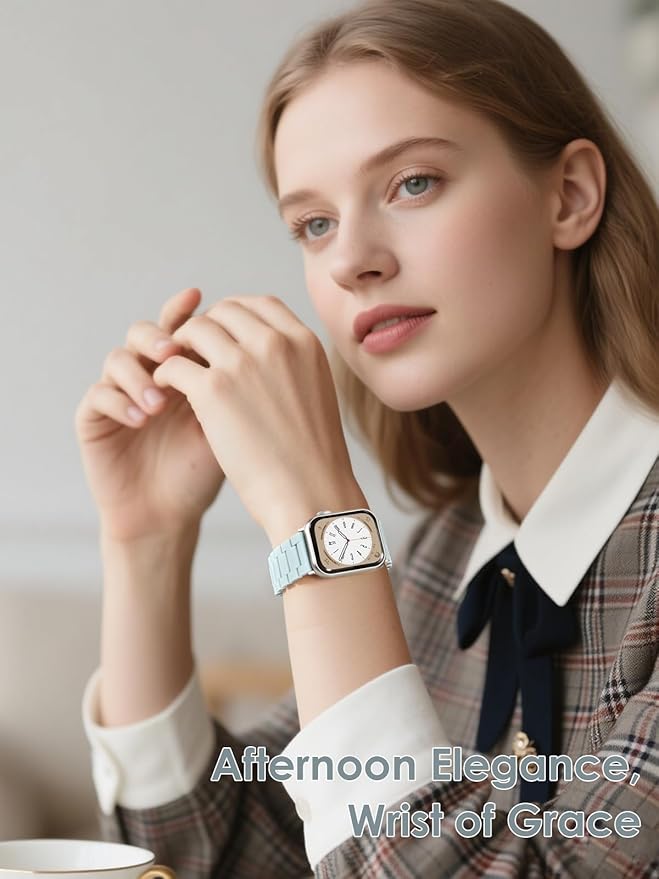 V.R.HOPE Resin Watch Band Compatible with Apple Watch Band for Women 42mm 44mm 45mm 46mm49mm Starlight Fashion Lightweight Bracelet Strap for iWatch Series Ultra3/11/10/9/8/7/6/5/4/3/2/1/SE3(Mint Blue) - Image 4