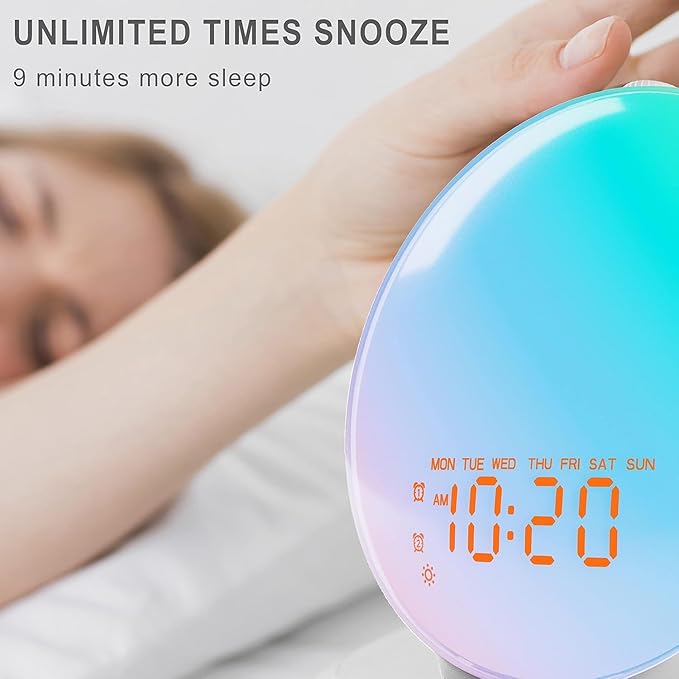 Wake Up Light Sunrise Alarm Clock for Bedroom, 17 Nightlights, Sound Machine with 5W Bluetooth Speaker, 25 Soothing Sounds, SleepTimer, Dual Alarms, FM Radio, Ideal Gift for Baby, Kids, Adults, Senior - Image 7
