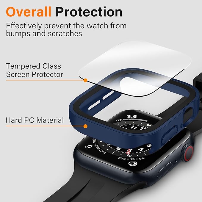 Amizee 2 Pack Compatible with Apple Watch Case SE 3/2/1 Series 6/5/4 44mm with Built-in Screen Protector, Ultra-Thin Hard PC Straight Edge Anti-Scratch Protective Cover for iWatch (Matte Blue) - Image 2