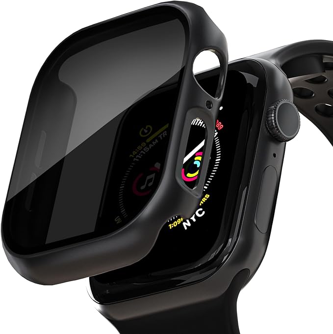 2 Pack Privacy Case for Apple Watch Screen Protector, Anti-Spy Tempered Glass Film Apple Watch Cover Hard PC Case Bumper for iWatch Series 11 Series 10 - Black/Black 46mm by KUYUBMINYR