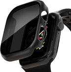 2 Pack Privacy Case for Apple Watch Screen Protector, Anti-Spy Tempered Glass Film Apple Watch Cover Hard PC Case Bumper for iWatch Series 11 Series 10 - Black/Black 46mm by KUYUBMINYR