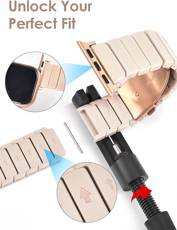 V.R.HOPE Apple Watch Band for Series 11/10/9/8/7/Ultra3 46mm45mm44mm42mm49mm Fashion Lightweight Resin Dressy Strap for Women Bracelet Compatible with iWatch Series 6/5/4/3/2/1/SE（Oatmeal） - Image 7