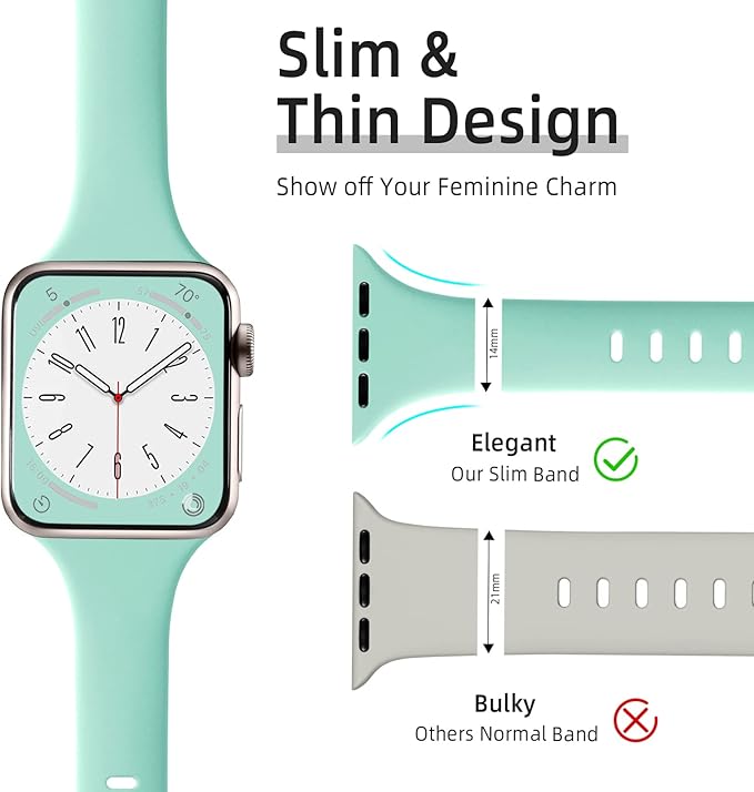 Lerobo Silicone Slim Bands Compatible for Apple Watch Band 44mm 42mm 45mm 38mm 40mm 41mm 49mm, Slim Thin Narrow Replacement Sport Strap Wristband for iWatch Series 8/7/6/5/4/3/2/1 SE Ultra Women Men - Image 2