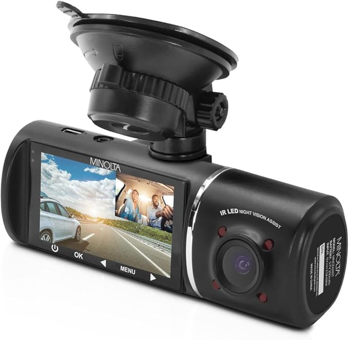 Minolta 3-Channel 1080p Car Camcorder with Rear Camera - Full HD Dash Cam, Inside Cabin Infrared Night Vision, 170° Wide Angle Lens, G-Sensor, Loop Recording, Motion Detection, 2.45" LCD Screen - Image 3