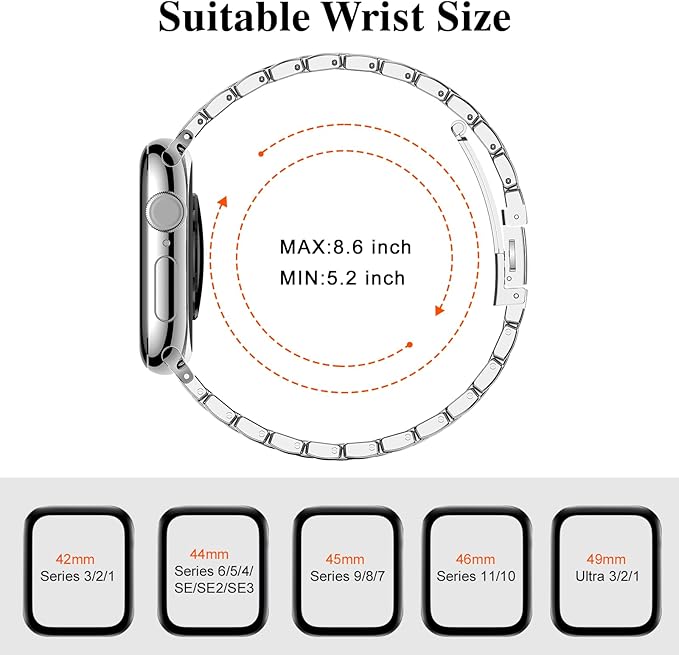 MioHHR Slim Metal Bands Compatible with Apple Watch Bands for Women 49mm 46mm 45mm 44mm 42mm (Series 3/2/1), Stainless Steel Strap Bands for iWatch Series 11 10 9 8 7 6 5 4 3 2 1 SE3/2/1 Ultra 3/2/1, Silver/Gold - Image 7