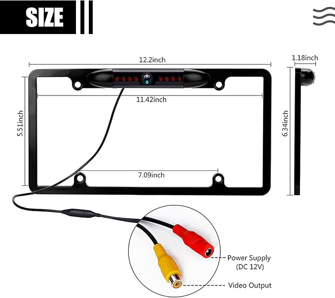 License Plate Backup Camera, Night Vision Rear View Camera with 8 LEDs 170° Viewing Angle, Waterproof Backup Rear Camera for Cars, Universal Reversing Assist Security - Image 2
