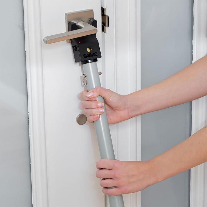 SABRE Adjustable Door Security Bar with Vibration Detecting Alarm, 115dB Alarm Audible Up To 1,100 Ft (335 m), Adjusts To Fit Most Hinged & Sliding Doors, Rubberized Foot for Strong Grip, Collapsible - Image 3