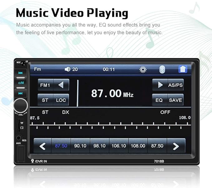 Camecho Car Radio Double Din Car Stereo 7" LCD Touch Screen in-Dash Head Unit with Bluetooth Support Mirror Link/DVR/USB/FM/SD/MIC MP5 +Rear View Camera& Remote Control - Image 6