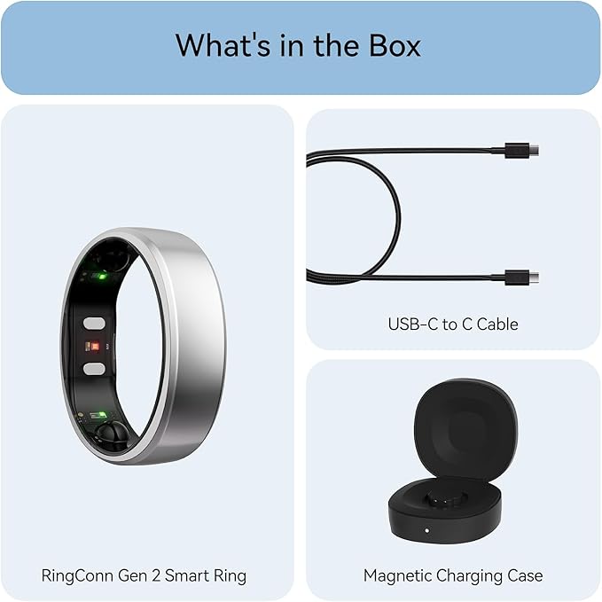 RingConn Gen 2, World’s First Smart Ring with Sleep Apnea Monitoring, No APP Subscription, 12-Day Battery Life, Stress/Heart Rate/Women's Health Tracker, Android & iOS Compatible (Silver, Size 8) - Image 8