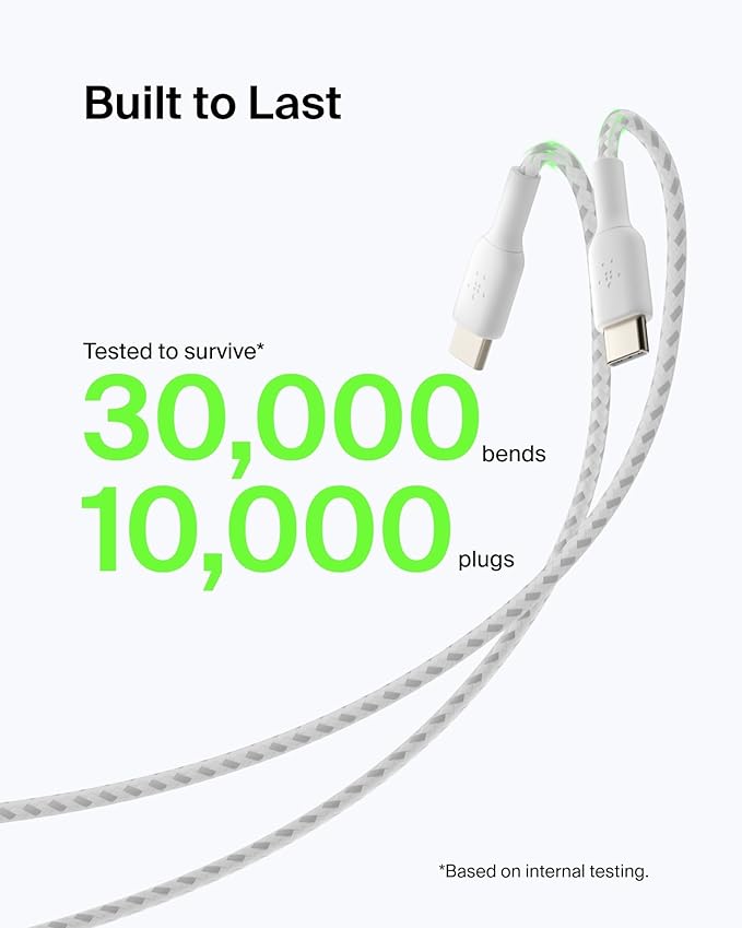 Belkin USB A to USB C Cable, 3.3ft, 15W - Type C Charger, iPhone Charger Cord, Soft, Braided, Flexible for iPhone 17 & 16, Galaxy S25, Pixel 10, iPad Pro, Airpods Pro, Switch & More - White - Image 4