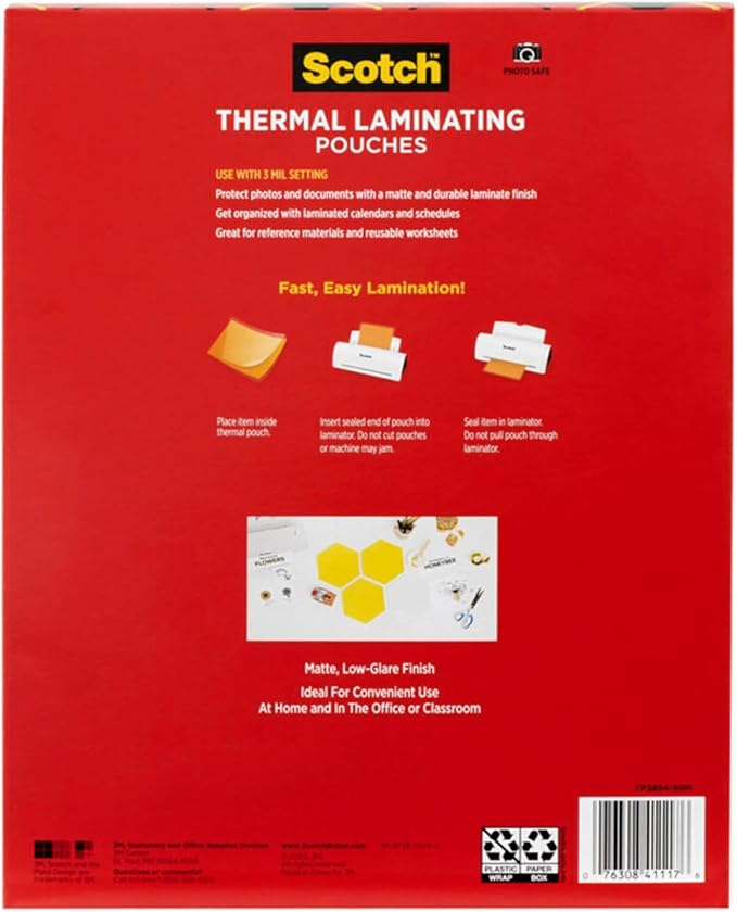 Scotch Matte Thermal Laminating Pouches,Ultra Clear with Matte Finish,Letter Size 8.9 in x 11.4 in,(Pack of 250) - Image 6
