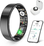 Smart Health Ring, Featuring Stress and Sleep Monitoring Functions, Compatible with iOS and Android,Waterproof Fitness Tracker for Women & Men, No Subscription Fee. (Black, 10) by Unknown