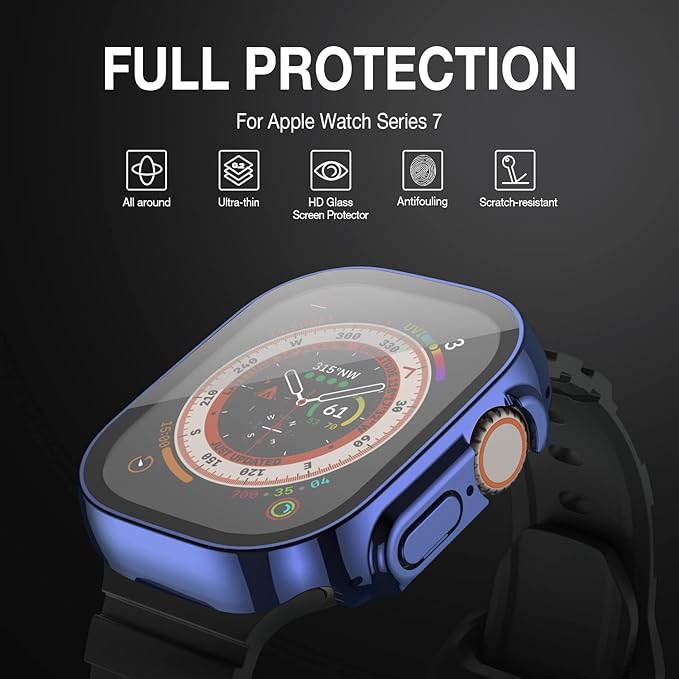 Case Compatible with Apple Watch Ultra 49mm with Built-in Tempered Glass Screen Protector, All-Around Ultra-Thin Bumper Full Cover Hard PC Protective Case for iWatch, Blue - Image 2