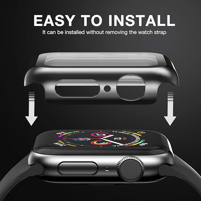 Case Compatible with Apple Watch Series 9 Series 8 Series 7 41mm with Built-in Tempered Glass Screen Protector, All-Around Ultra-Thin Bumper Full Cover Hard PC Protective Case for iWatch, Black - Image 4
