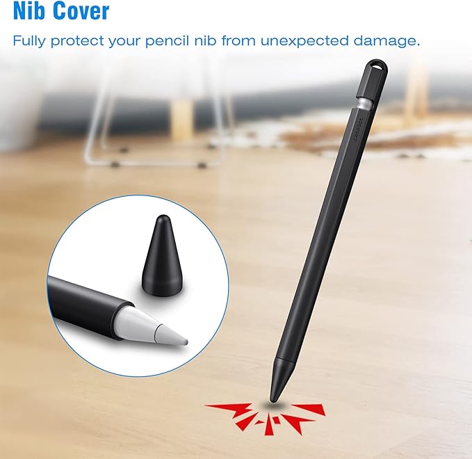 Fintie Silicone Sleeve Compatible with Apple Pencil 1st Generation, Ultra Light Pen Skin Case Cover Soft Protective Pencil Grip Holder with 2 Nib Covers & Cable Adapter Tether, Black - Image 3