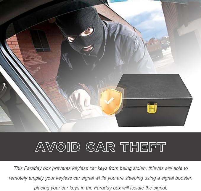Wevdn Faraday Box Key Fob Protector, RFID Signal Blocking Shielding Box Anti Theft Car Key Fob Case, Large Capacity PU Leather Faraday Cage Box for Keyless Fob, Car Accessories - Image 6