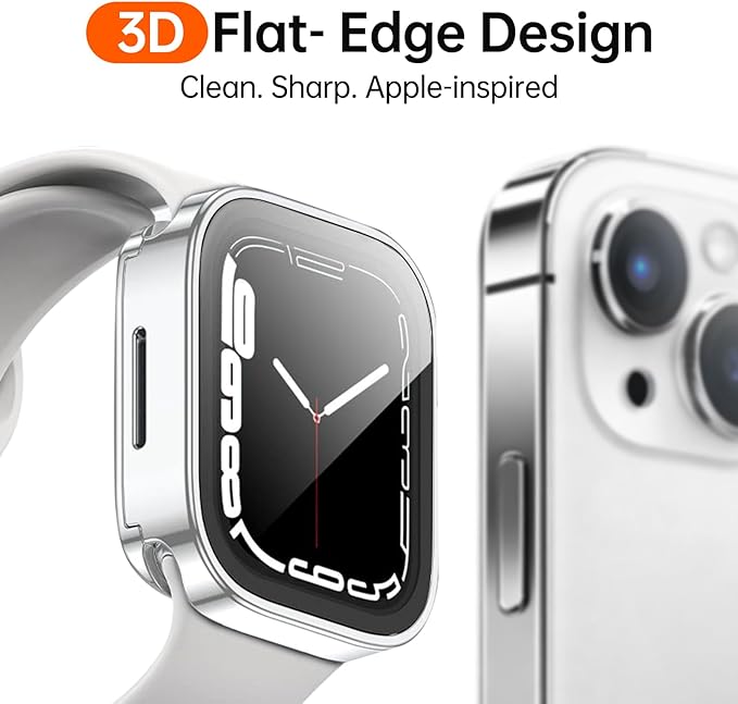 2 Pack 2 in 1 Waterproof Case for Apple Watch Series 10/Series 11 42mm, Straight Edge PC Front & Back Bumper with Tempered Glass Screen Protector 360 Protective Cover for iWatch (42mm, Silver/Clear) - Image 2