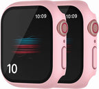 2 Pack Hard Case for Apple Watch Series 4 5 6 SE 44mm Tempered Glass Screen Protector Case, Matte Surface Shell Full Coverage Iwatch Bumper Cover (Pink+Pink, 44mm) by HANKN