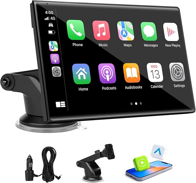 7 inch Carplay Screen for Car - Supports Wireless Apple Carplay & Android Auto, Portable Touchscreen with Bluetooth, Navigation, Voice Control, Mirror Link,Universal for All Cars (Black) by Unknown