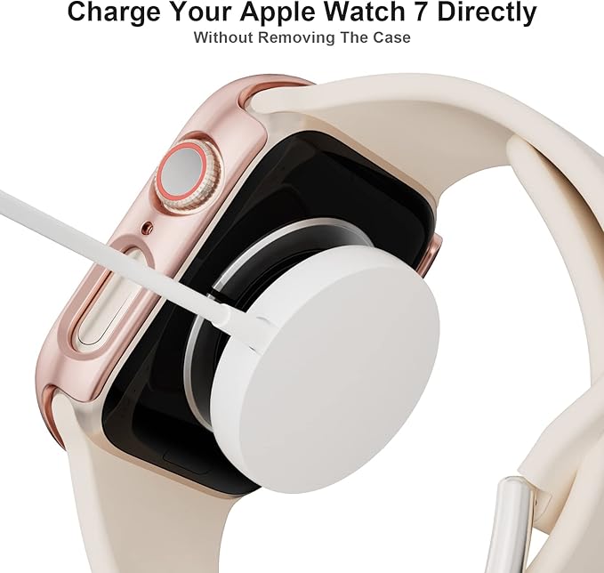 BHARVEST 3-Pack Hard PC Case Compatible with Apple Watch Series 9/8/7 41mm, Case with Tempered Glass Screen Protector Bubble-Free Cover for iWatch 9/8/7 Accessories, (Black+Silver+Rose Gold, 41mm) - Image 6