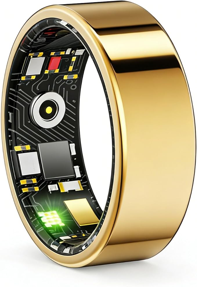 Smart Ring for Women & Men, Health Tracker Ring with Heart Rate, Blood Oxygen,Blood Pressure, IP68 Waterproof Fitness Ring, Sleep Tracker for iPhone and Android, No APP Fee (Gold, 8#) by UniverseJethro