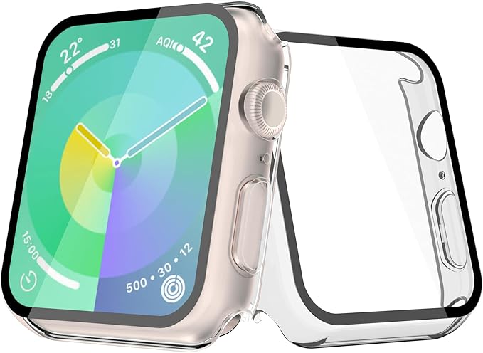 [2-Pack] Julk 41mm Hard Case with Built-in Screen Protector for Apple Watch Series 9/8/7, Slim Fit Cover with Touch Sensitive 9H Tempered Glass for iWatch (2 Transparent) by JULK