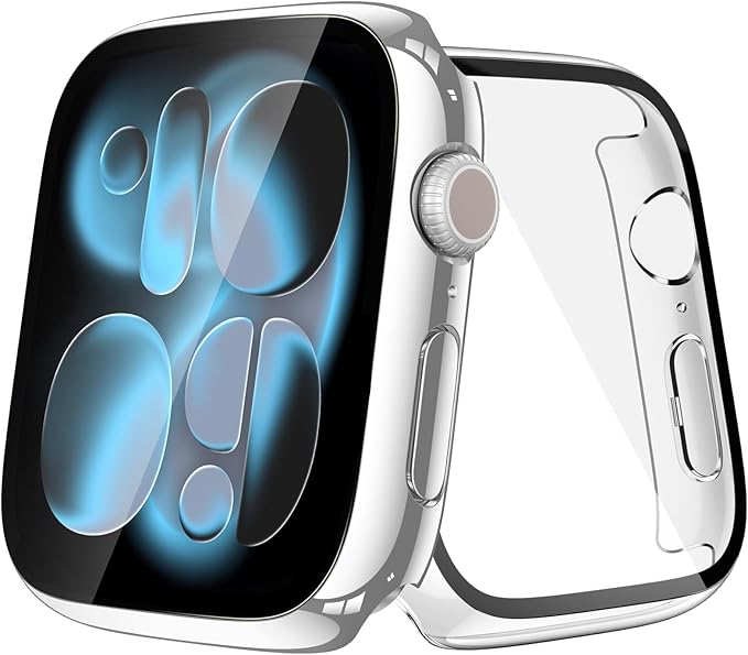[2-Pack] Julk Silver Case with Tempered Glass Screen Protector for Apple Watch 11 (2025) 42mm, Full Coverage Hard PC Protective Cover for iWatch Series 11/10 42mm (1 Silver + 1 Transparent) by JULK