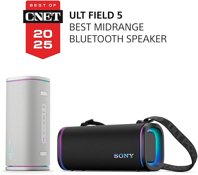Sony ULT Field 5 Wireless Portable Bluetooth Speaker, IP67 Waterproof, Dustproof, and Rustproof with Enhanced Bass, 25 Hour Battery, 360° Party Light, and Shoulder Strap (SRSULT50W), Off White - Image 2