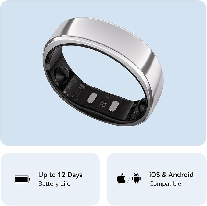 RingConn Gen 2, World’s First Smart Ring with Sleep Apnea Monitoring, No APP Subscription, 12-Day Battery Life, Stress/Heart Rate/Women's Health Tracker, Android & iOS Compatible (Silver, Size 14) - Image 7