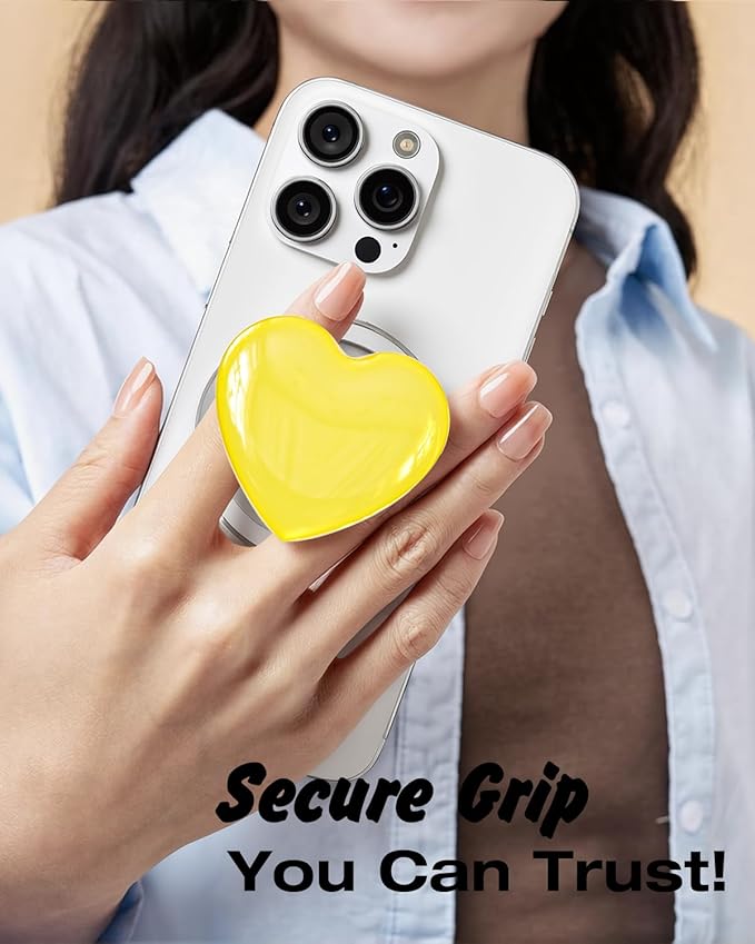 Svanove Heart Magnetic Phone Grip Compatible with Magsafe Phone Grip Holder, Cute Collapsible Glass Grips Stand Kickstand for iPhone Samsung, 3D Crystal Pretty Glitter Love Mag Safe Holder, Yellow - Image 7