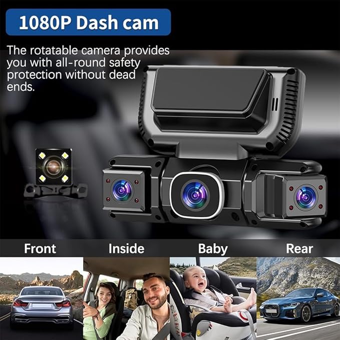 360° Car DVR WiFi 4Channels Dash Cam Video Recorder, 1080P FHD Car Dash cam - Dash Cam Front and Rear, 24-Hour Parking Monitoring Night Vision Monitoring Loop Recording (Cardless) - Image 4