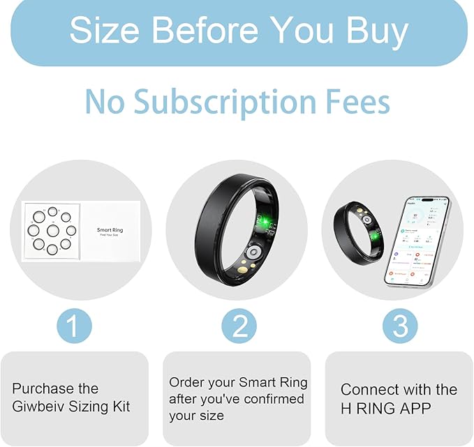 Smart Ring for Women Men, Health Fitness Tracker Ring with Heart Rate/Sleep Tracker/Blood Oxygen/HRV/Stress/Calorie/Steps, IP68 Waterproof for iOS & Android, No APP Fees(Black,10#) - Image 2