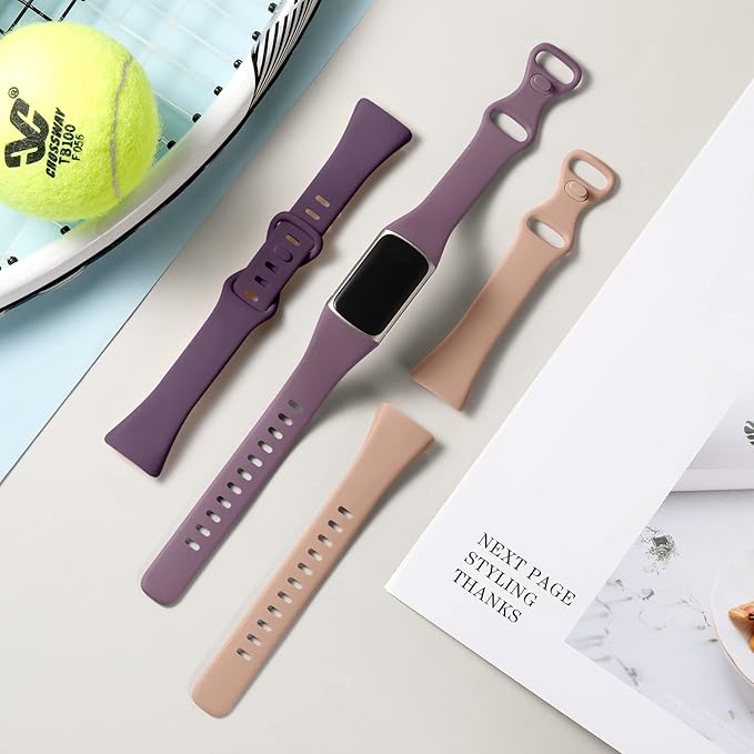 Maledan Slim Band Compatible with Fitbit Charge 5 Bands for Women Men, Durable Flexible Silicone Sport Wristband for Fitbit Charge 5/Charge 6 Fitness Tracker, 3 Pack Milk Tea/Smoke Violet/Midnight - Image 3