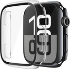 Misxi 2 Pack Tempered Glass Case Compatible for Apple Watch Series 11 (2025) Series 10 42mm, Hard PC Screen Protector Overall Protection Scratch-Resistant Cover for iWatch, 1 Jet Black + 1 Transparent by Misxi