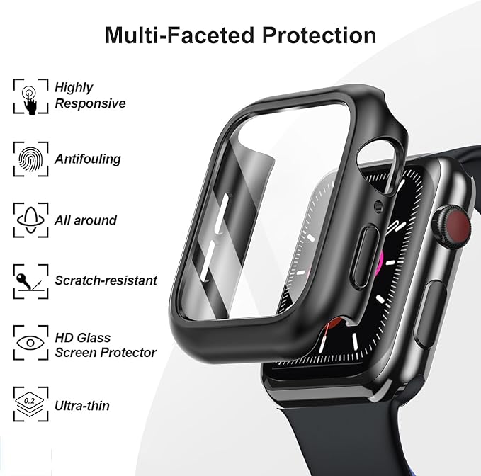 HANKN 6 Pack for Apple Watch Series 6 5 4 SE 44mm Tempered Glass Screen Protector Hard Case, Full Protective Matte Cover Shockproof Bumper (Black+Silver+Green+Red+Rose Gold+Clear, 44mm) - Image 5