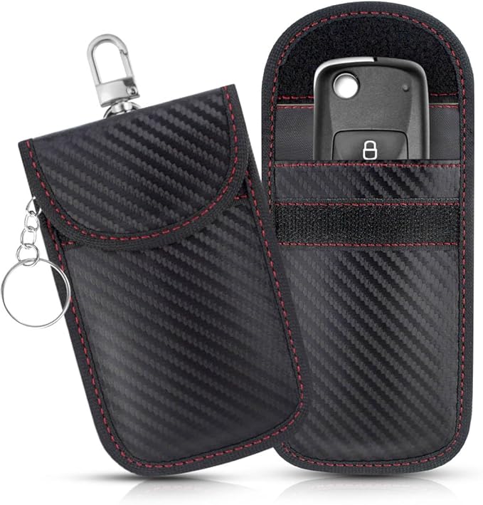 2 Pack Faraday Car Keycase Protective Bag Car rfid Signal Blocking Key Fob Protector Carbon Fiber Security Anti-theft Car Key Pouch Anti-Hacking Case Blocker Car Rfid Key Bag Faraday Cage Protector by yuntop
