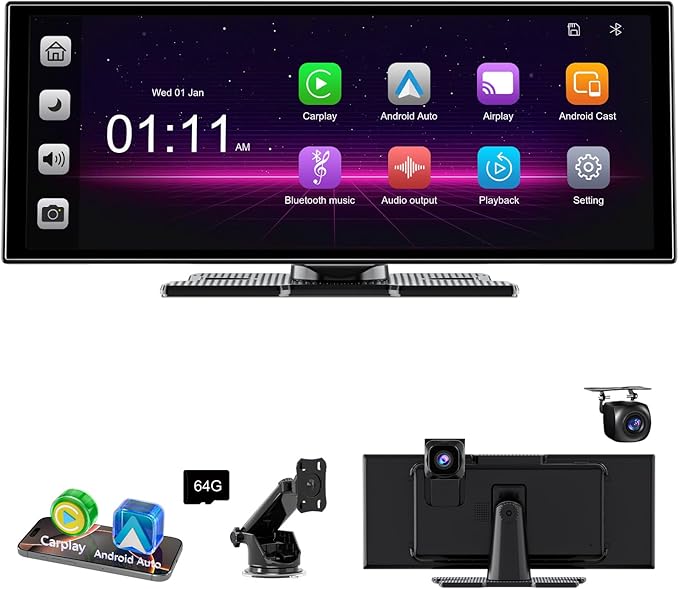 [11" Fully Laminated 60fps Touchscreen] -Accfly Wireless car Play Screen for Apple carplay &Android Auto, OTA Updates -HD Front Dashcam & Backup Camera, Car Stereo Radio/GPS Navigation/BT Audio by Accfly