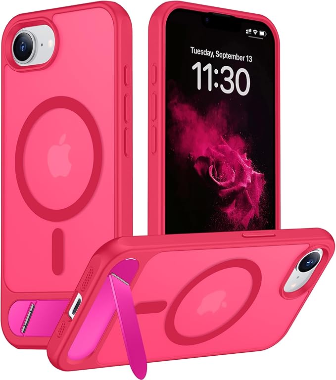 Temdan Magnetic Compatible with iPhone 16E Case, [Built-in Invisible Kickstand][Compatible with MagSafe][Military Grade Shockproof] Slim Translucent Matte Case for iPhone 16E 6.1" 2025 by Temdan