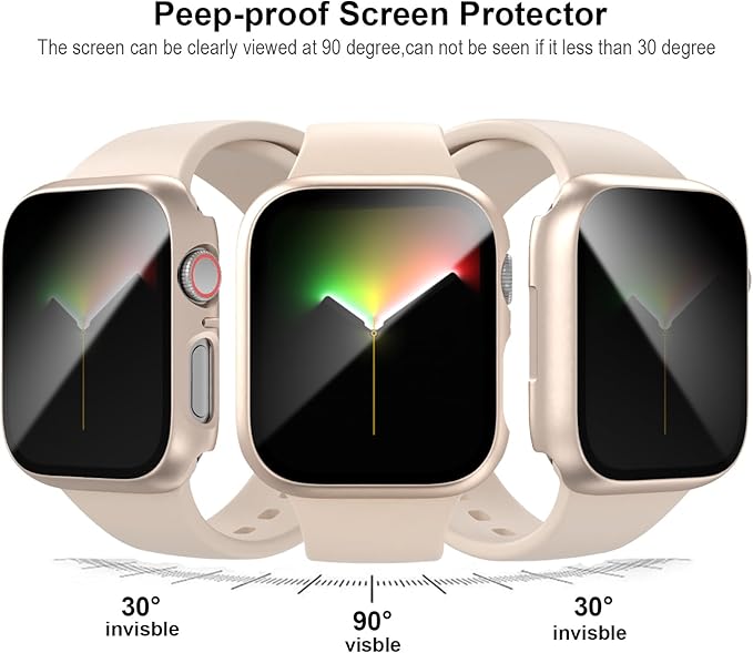 2 Pack for Apple Watch Series 9 Series 8 7 Privacy Screen Protector Case 45mm, Unti-Spy Glass Protector Hard PC Cover Bumper for iWatch 9 8 7 45mm Accessories, Starlight/Clear - Image 2